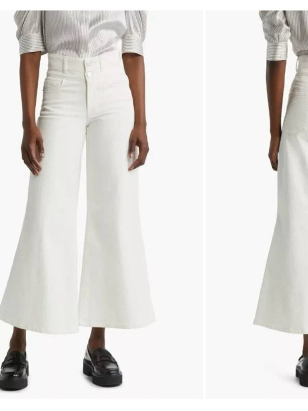 Frame Denim White Le Palazzo Crop Double Waist band High-Rise Wide-Leg Jeans